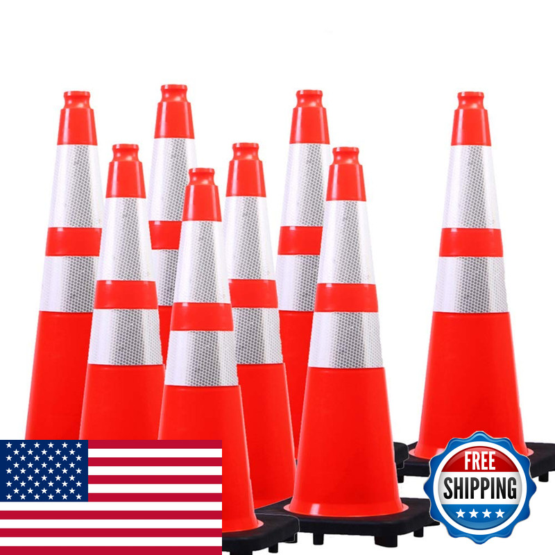 8 Cones Besea 28 Inch Orange Pvc Traffic Cones Black Base Construction Safety