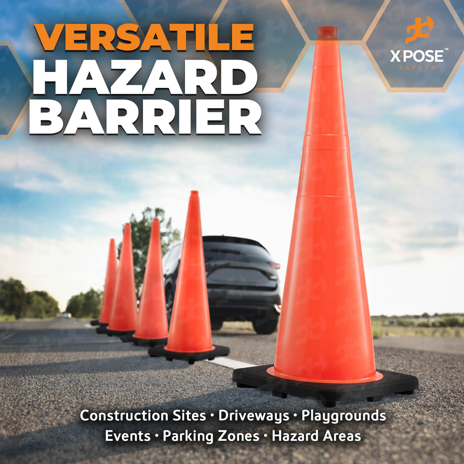 48 Orange Traffic Cones 36 Inch – Multipurpose PVC Plastic Safety Cone