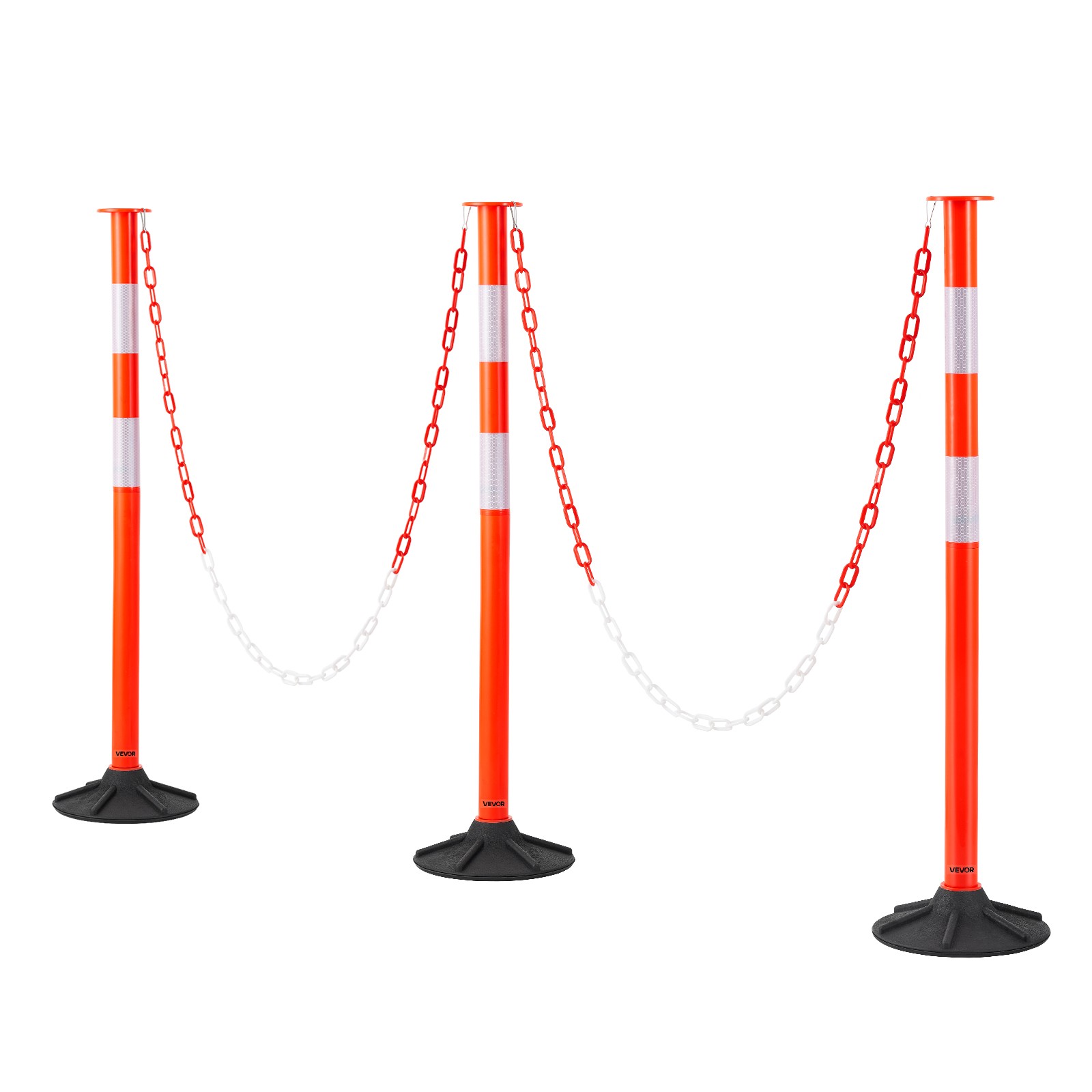 VEVOR 3 Packs Traffic Delineator Posts 34 in Safety Cones Weighted Base & Chains