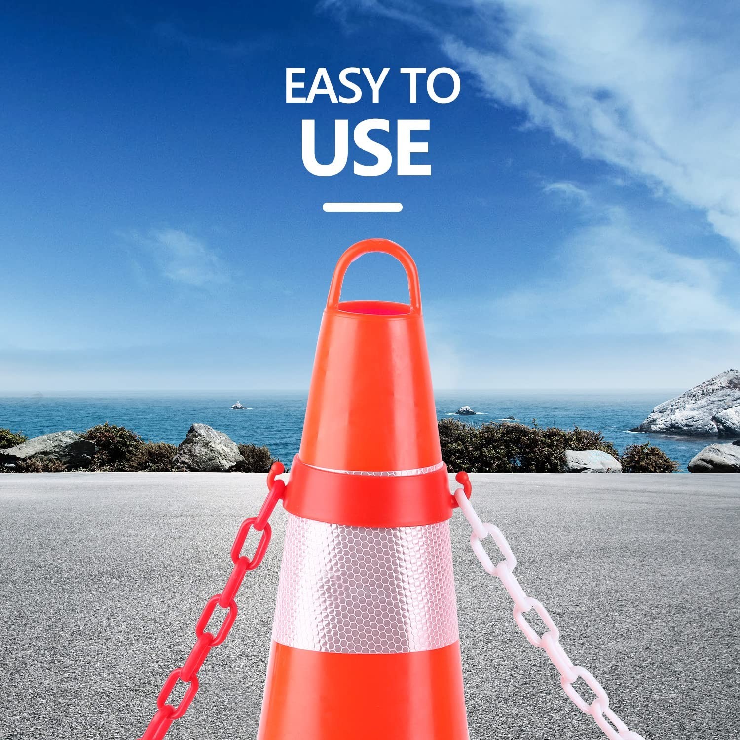 Bright Red & White 32ft Safety Chain with Connectors for Traffic Management