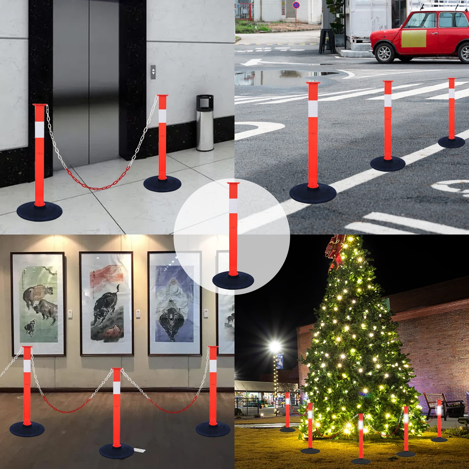 Traffic Delineator Post with Weighted Base & Reflective Collars, Adjustable P…