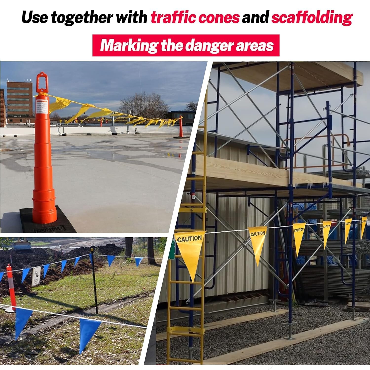 Caution Barricade Flags 102FT string Warn of hazardous areas, traffic control…