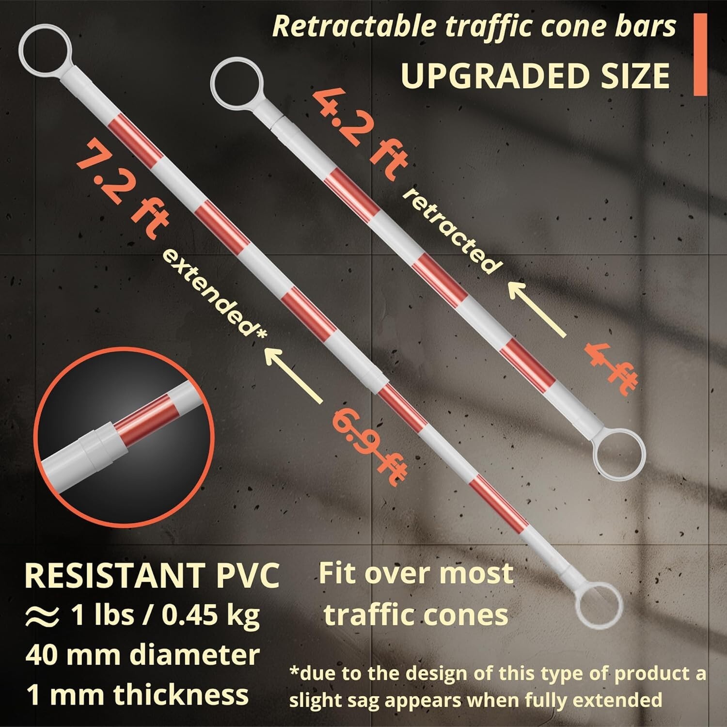 Retractable Safety Traffic Cone Bar – Barrier fits over Safety Cones -NEW IN BOX