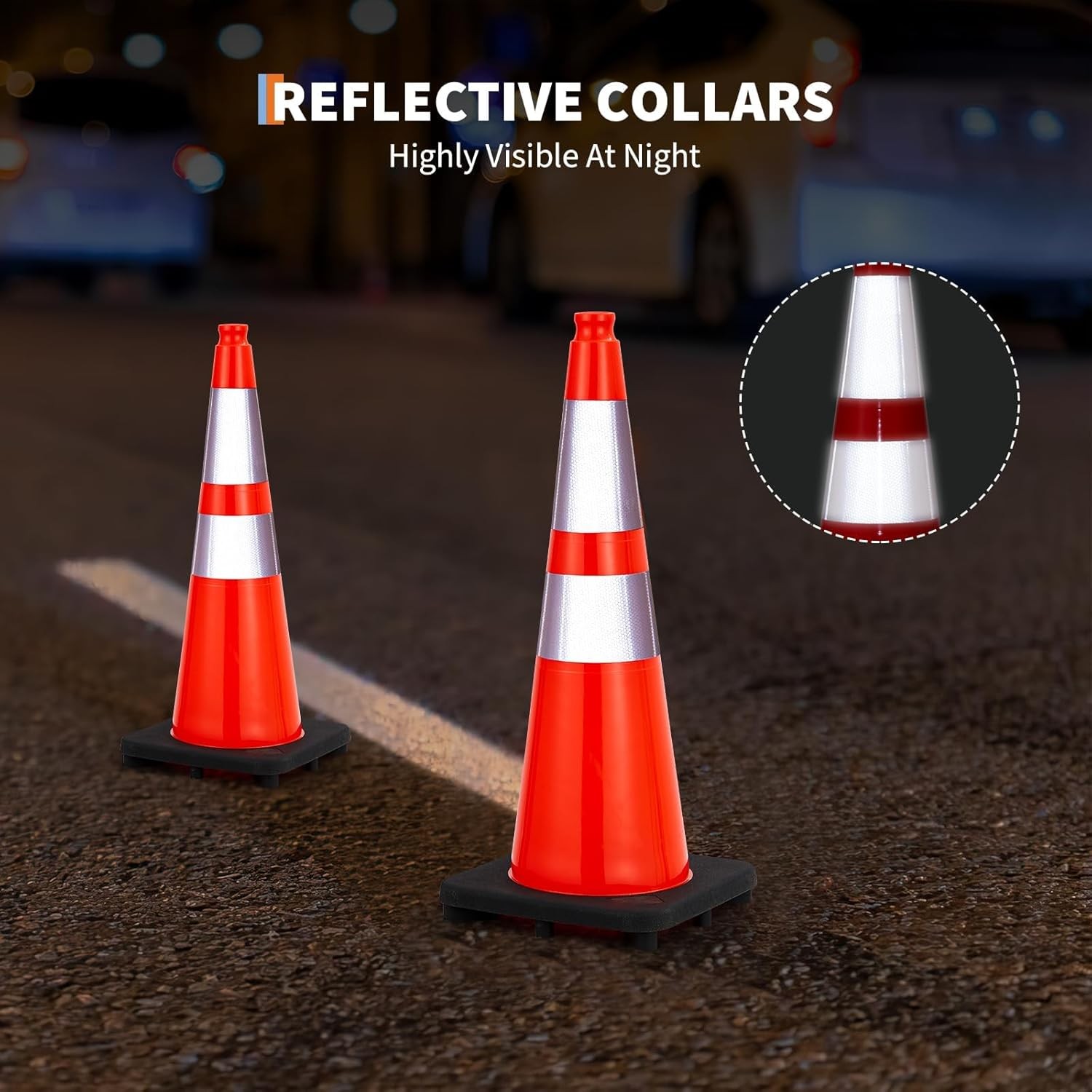 8/10 PACK 28’inch Heavy Duty Traffic Safety Cones with 2 Reflective Collar Cones