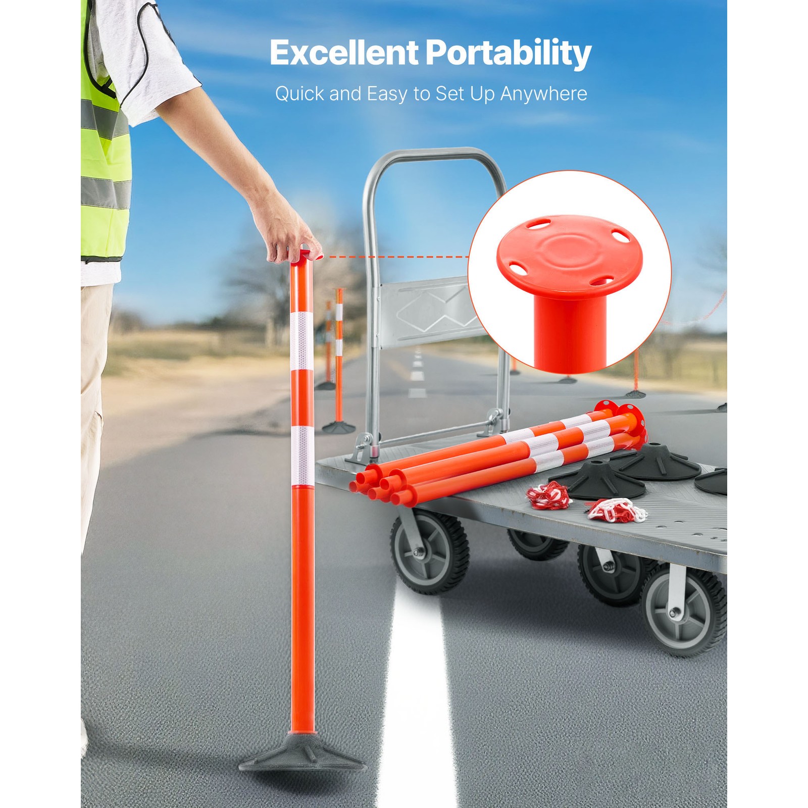 Uimoso 4-Pack Traffic Delineator Posts 34 in Safety Cones Weighted Base & Chains