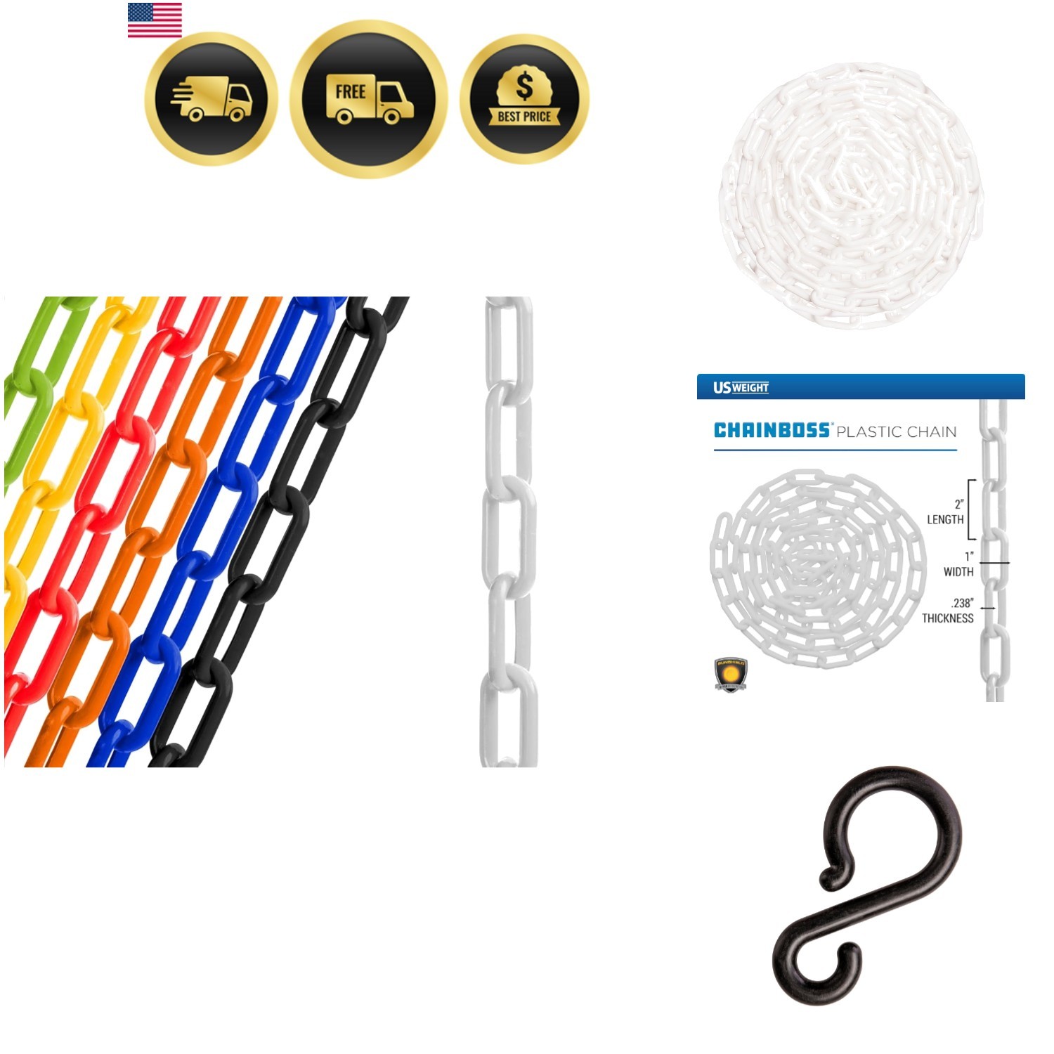 2″ x 10′ White Plastic Safety Chain ft. SunShield UV Resistant Technology