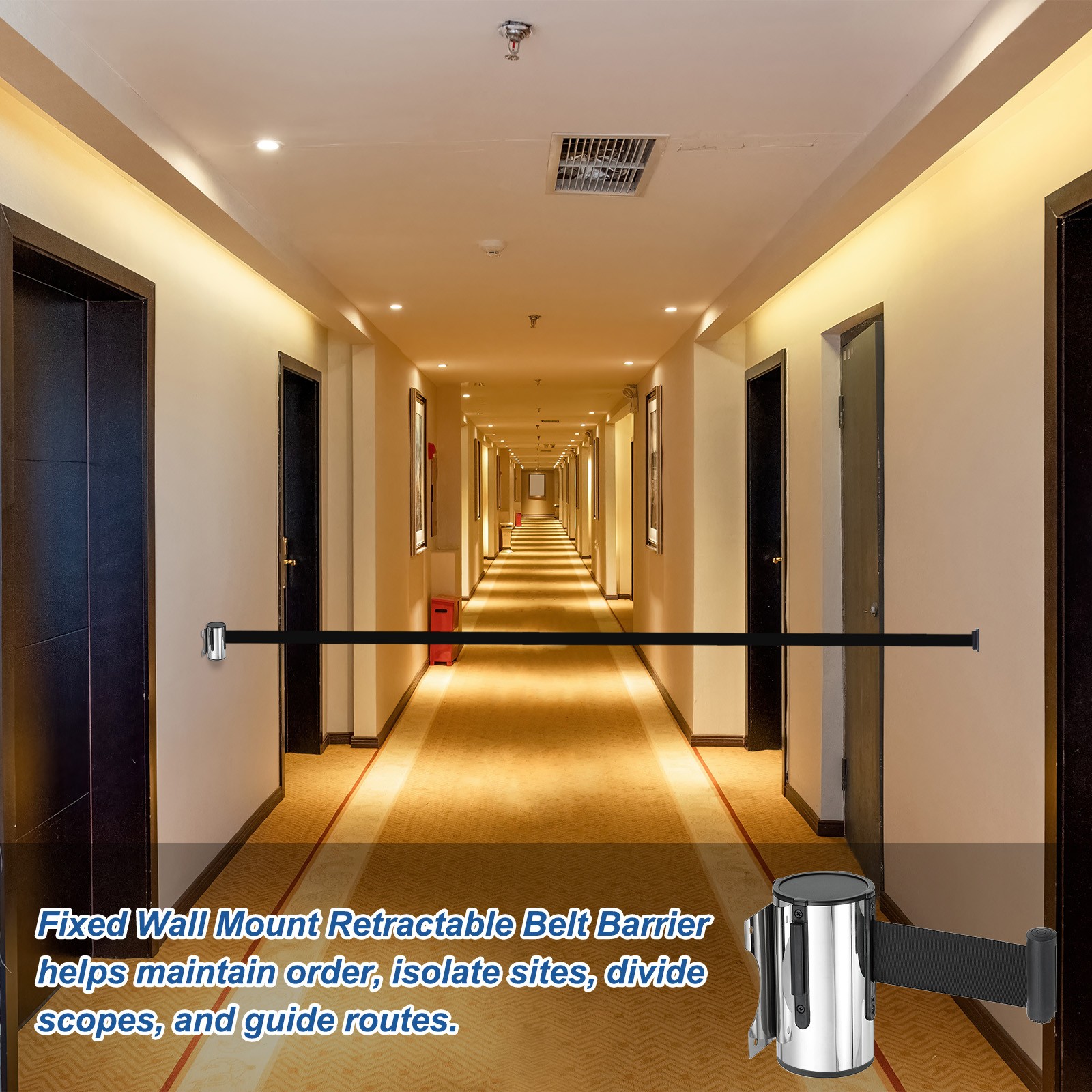 16.4 ft Fixed Wall Mount Retractable Belt Barrier Silver/Black