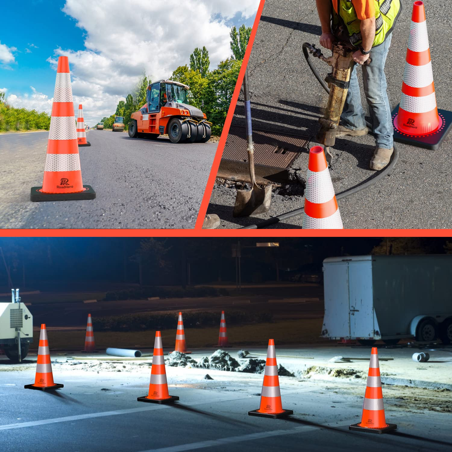 4 Pack Traffic Safety Cones 36 Inch with Black Weighted Base, Plastic PVC Cone,