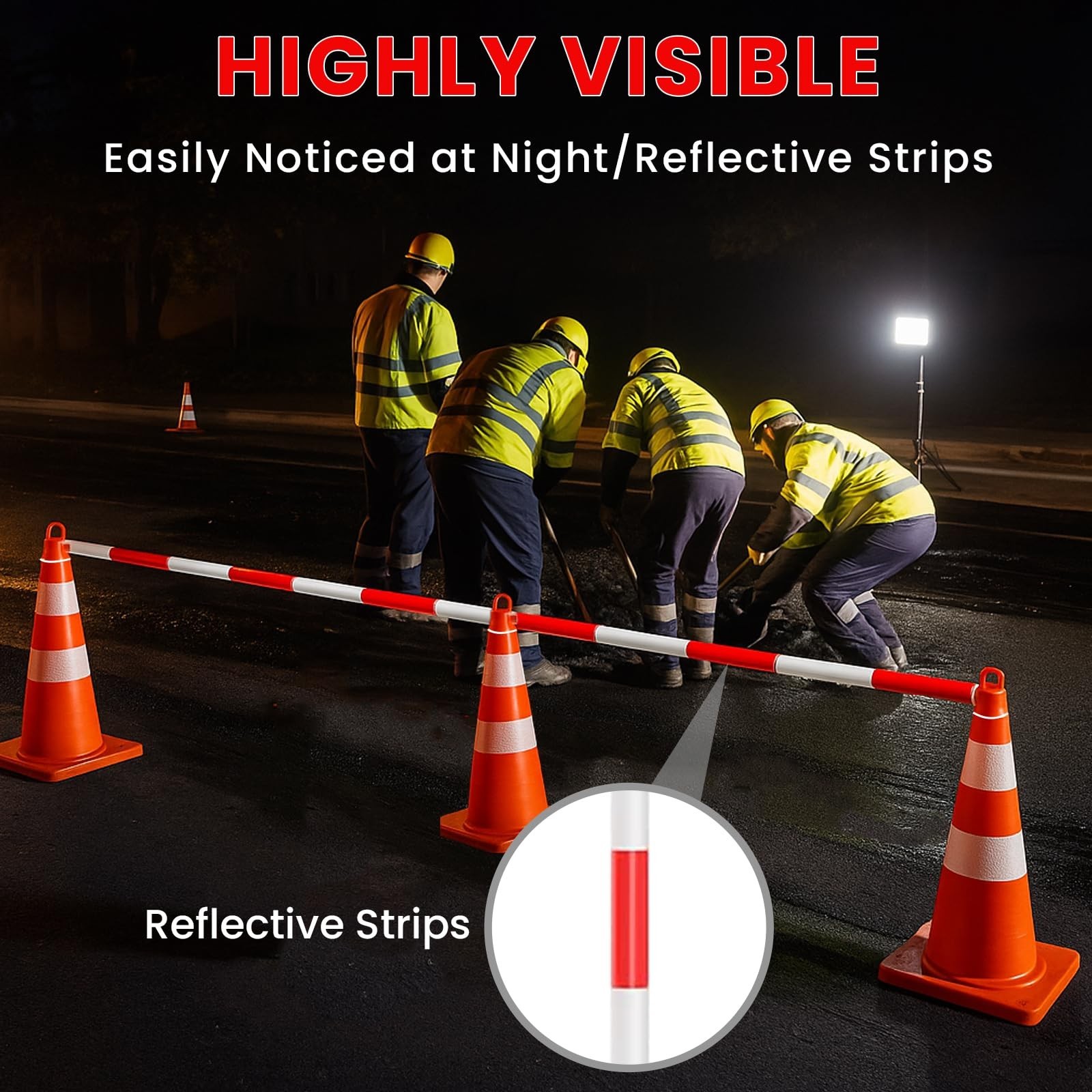 6 Pcs Expandable Traffic Cone Bar 4ft-7.2ft, Lightweight Safety Barricade for Ro