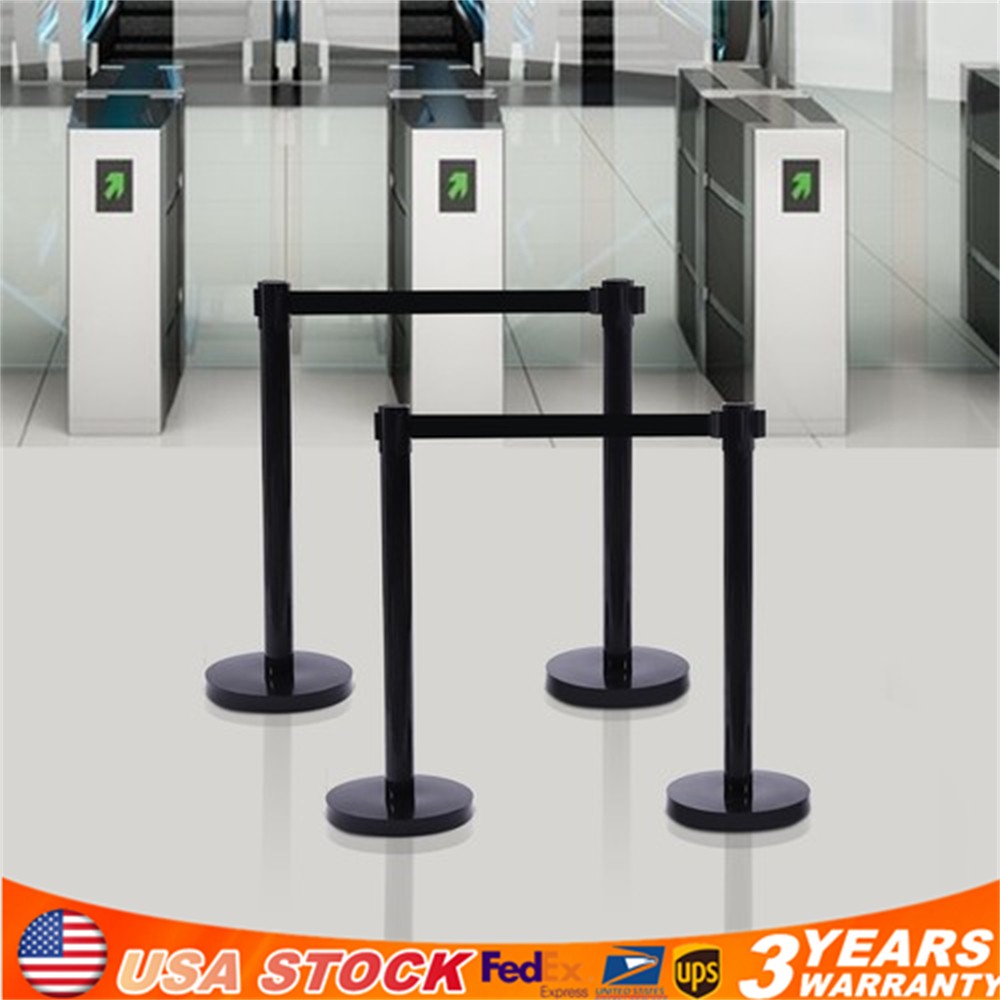 4Pcs Black Stanchion Post Queue Barrier Crowd Control 35.4″ Height 6.6ft Belt