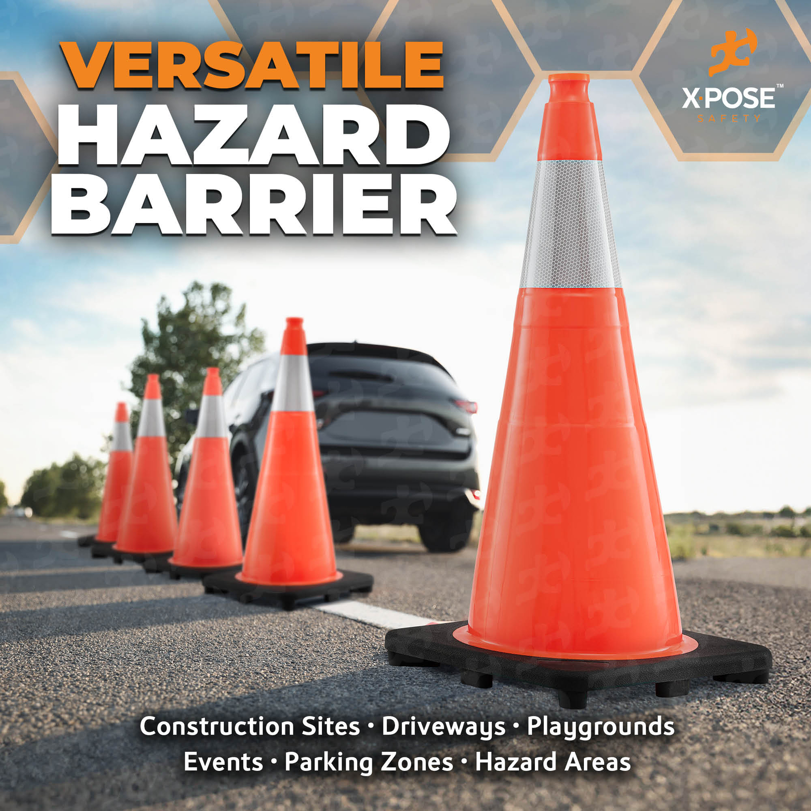 6 of Orange Traffic Cones 28 Inch with 6″ Collar – PVC Plastic Safety Cones