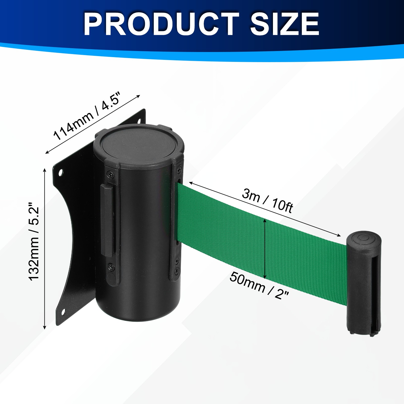 Fixed Wall Mount Retractable Belt Barriers (10 Feet, Green) (1 Pcs)