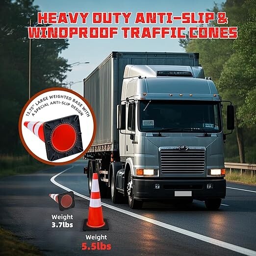 Heavy Duty 28″ Safety Cones w Rubber Base for Parking Traffic Control Pack of 2