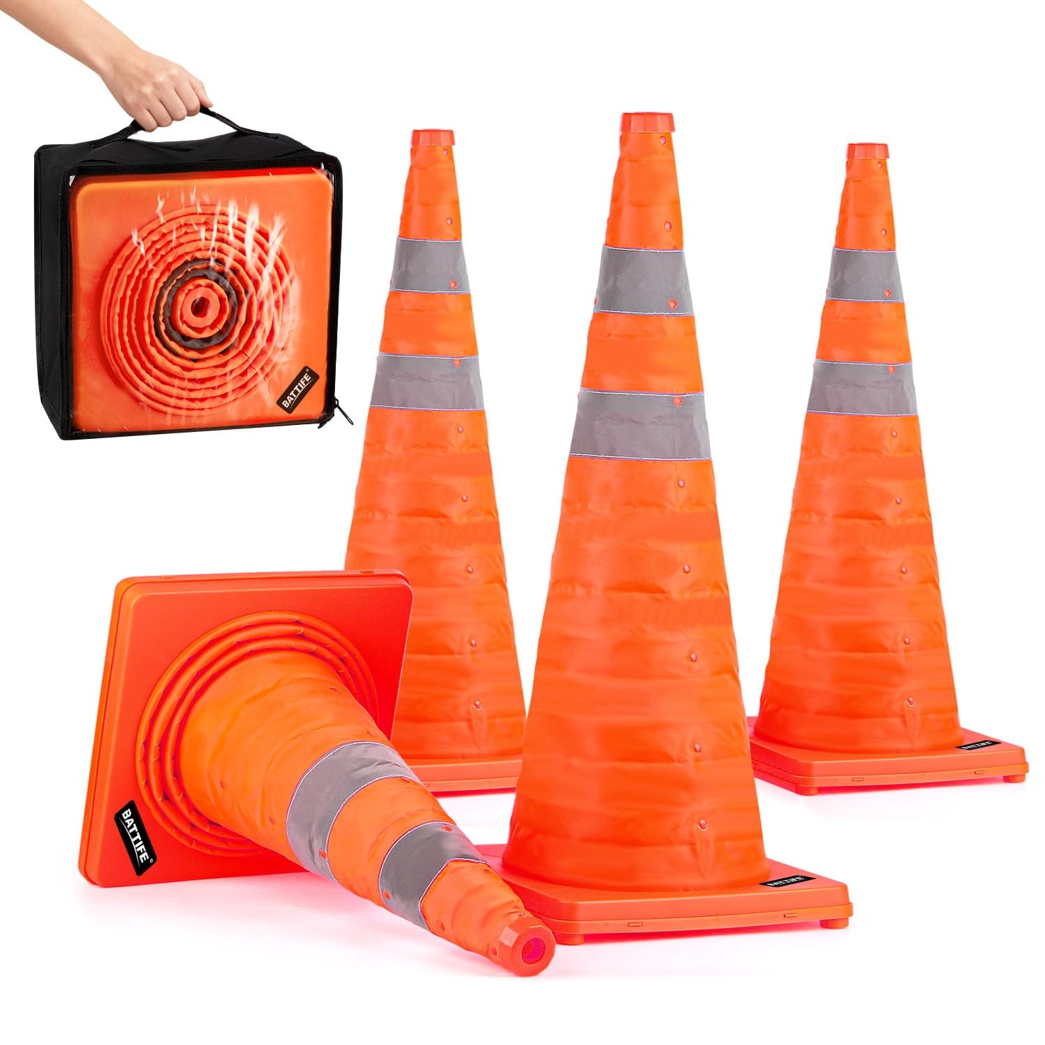 4 Pack 28 Inch Collapsible Traffic Safety Orange Cones Multi Purpose Pop-up