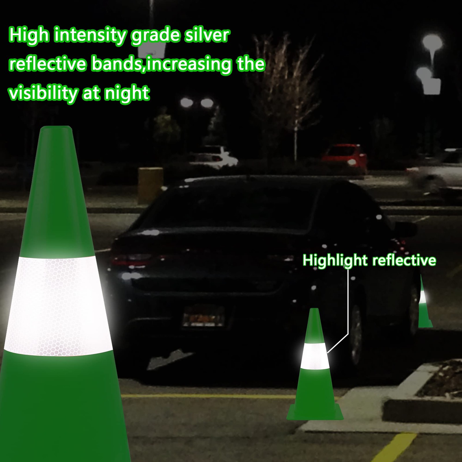 12 inch Traffic Safety Cones with Reflective Collars,[4 12in, Green
