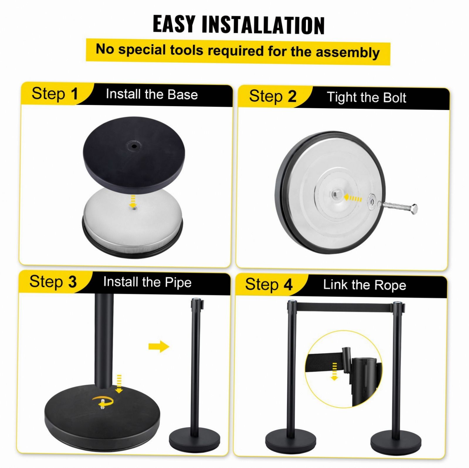 4-Pc Stainless Crowd Control Stanchion w/ 6.6ft Retractable Belts