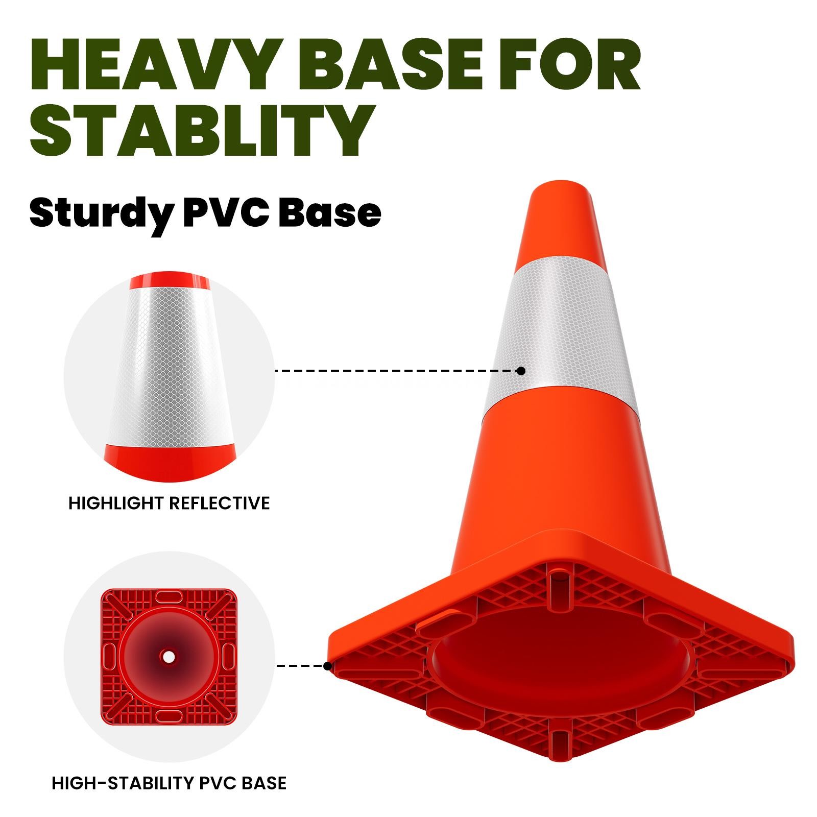 12PCS Safety Cones Traffic Cones 18″ Orange PVC Reflective Collars Road Cones