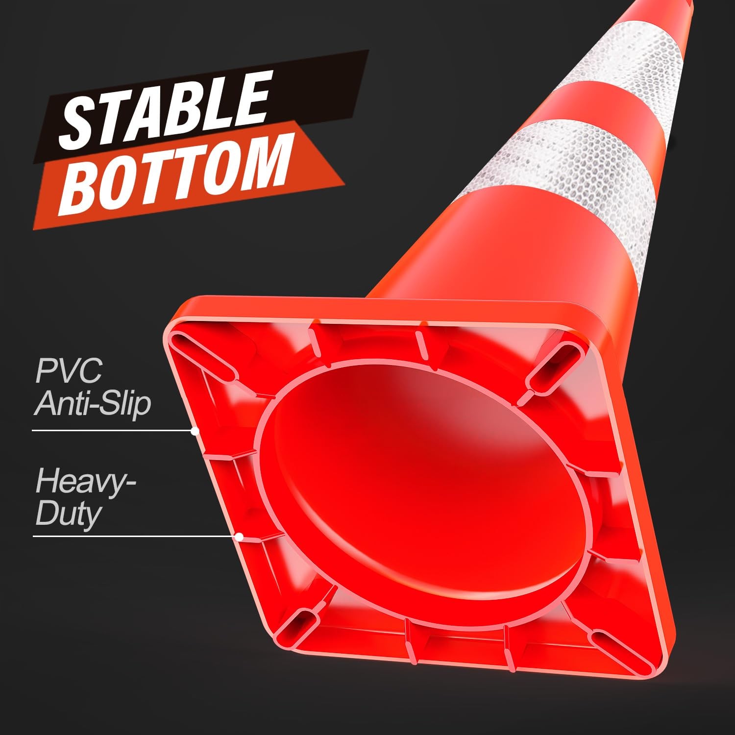 RoadHero (10 Pack) Traffic Cones 28 Inch – Safety Cones with Reflective Collar –