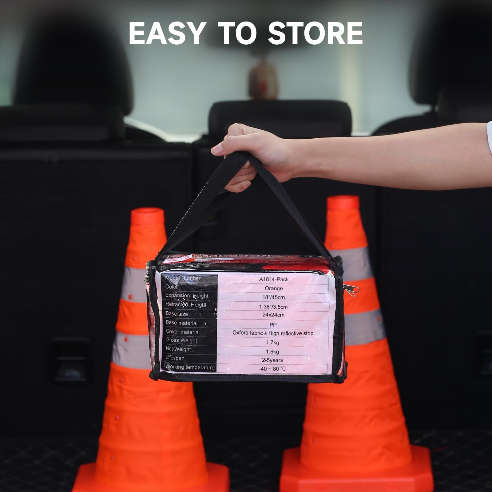 Roastove18 Inch 4 Pack Collapsible Traffic Safety Cones, Multi Purpose Pop-up…