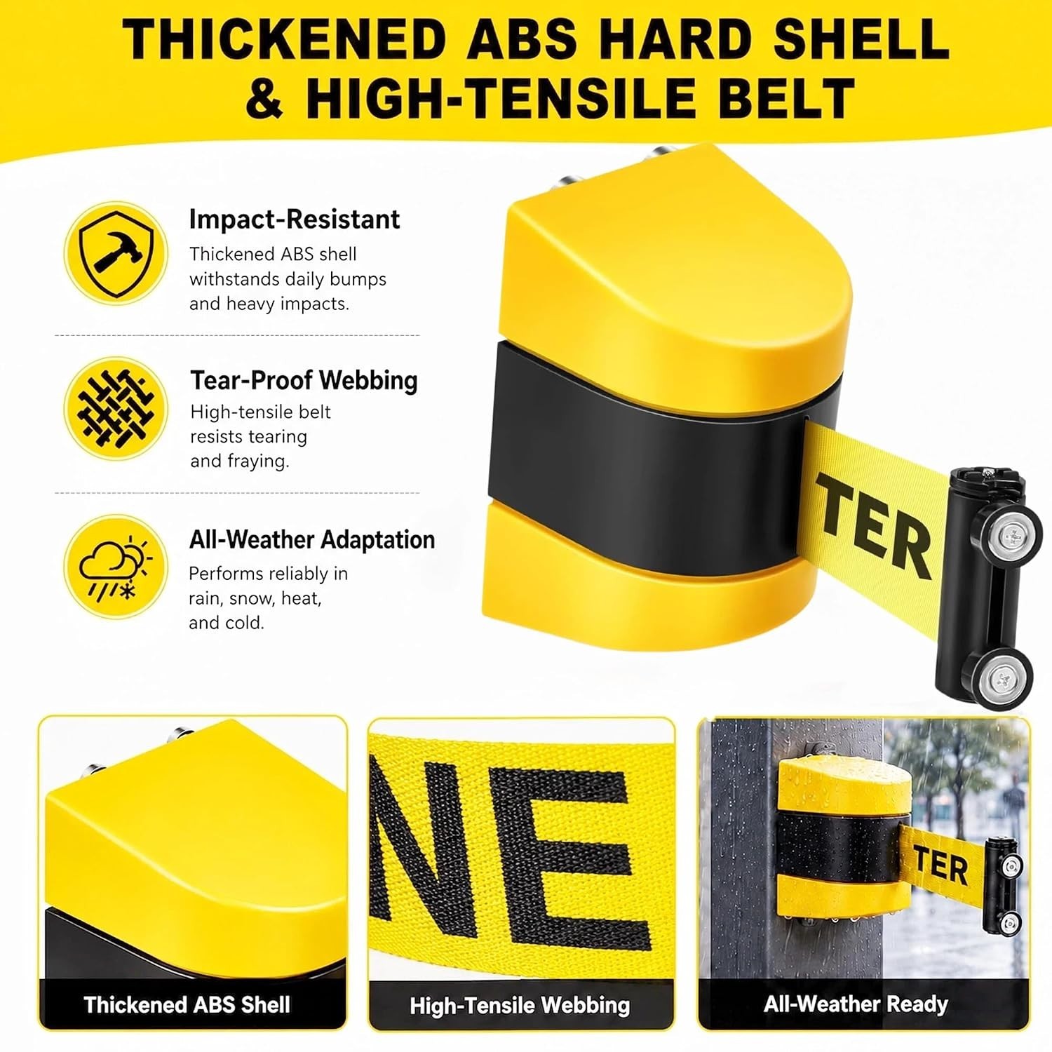 Magnetic Wall Mount Retractable Barrier 4 Pack, Fixed Crowd Control Caution Belt