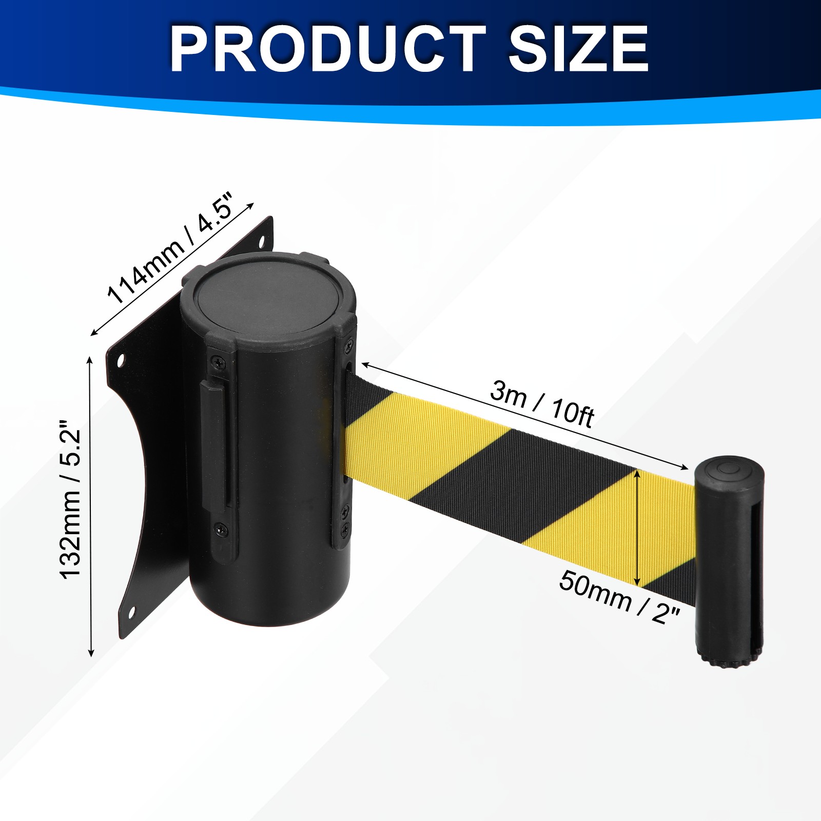 Fixed Wall Mount Retractable Belt Barriers (10 Feet, Black-Yellow) (1 Pcs)