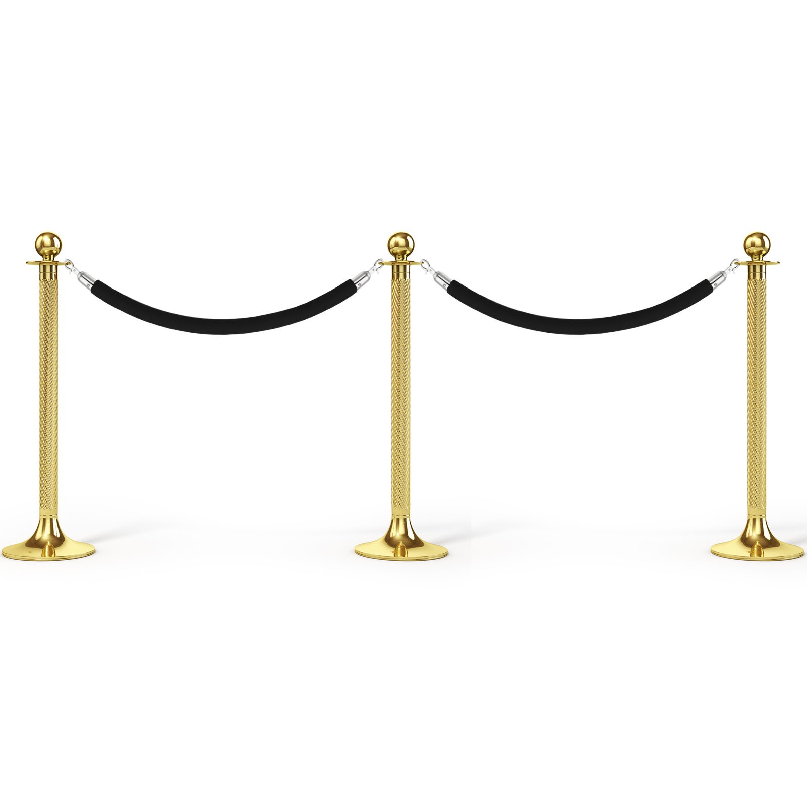 8ft Velvet Stanchion Rope Crowd Control Barrier Rope w Snap Hooks Silver Black