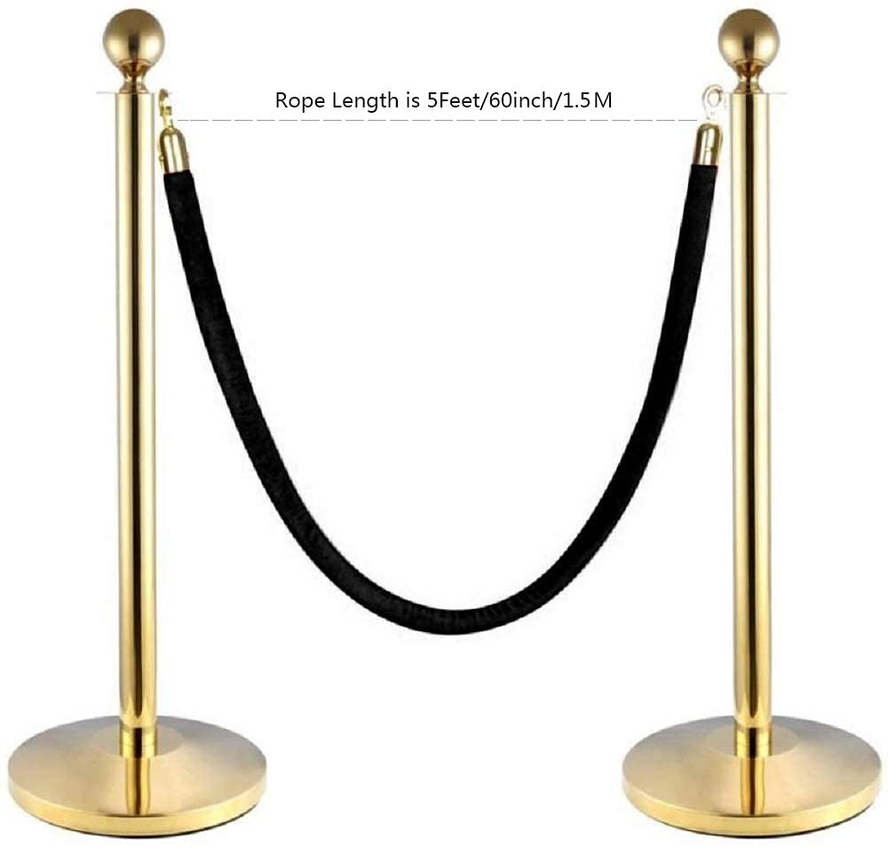 Black Velvet Stanchion Rope Crowd Control Rope Barrier with Gold Color Plated