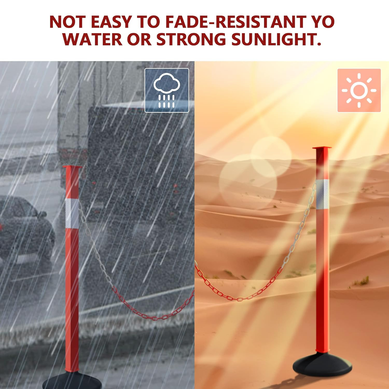 4 Pack Traffic Delineator Post Cones with Weighted Base & Reflective Collars, Ad