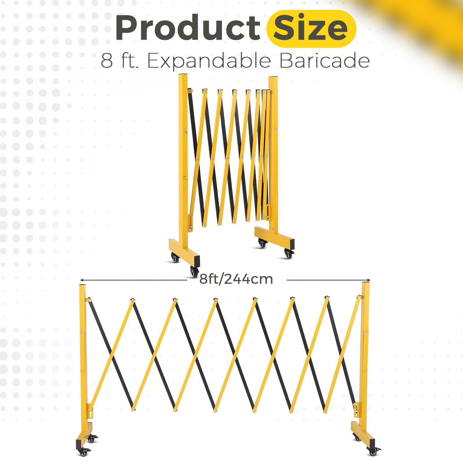 Expandable Barricade 8FT Mobile Safety Barrier Gate Retractable Traffic Fence