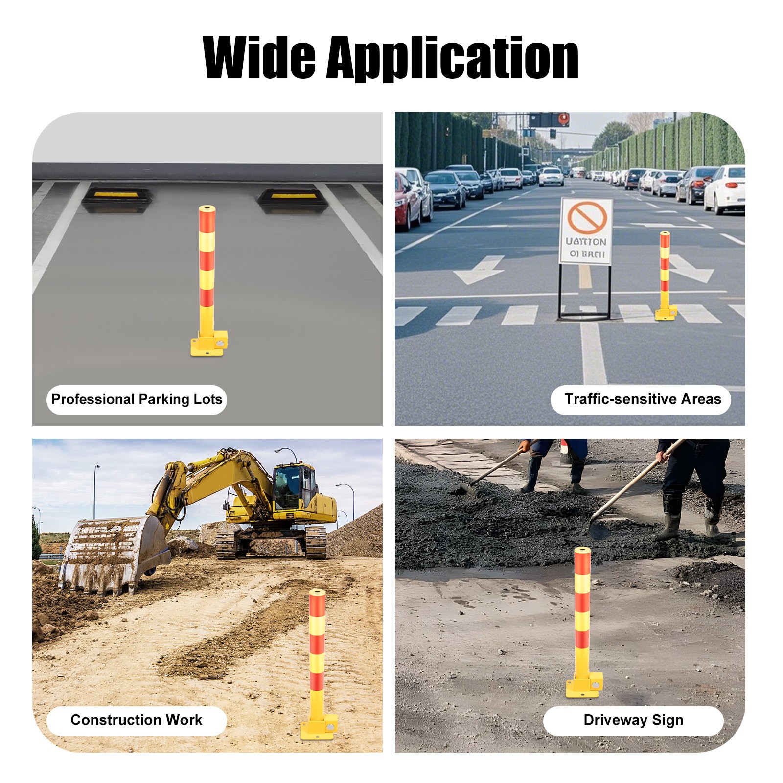 23.62in Parking Post, Steel Safety Bollards Post with Lock, Parking Barrier Post