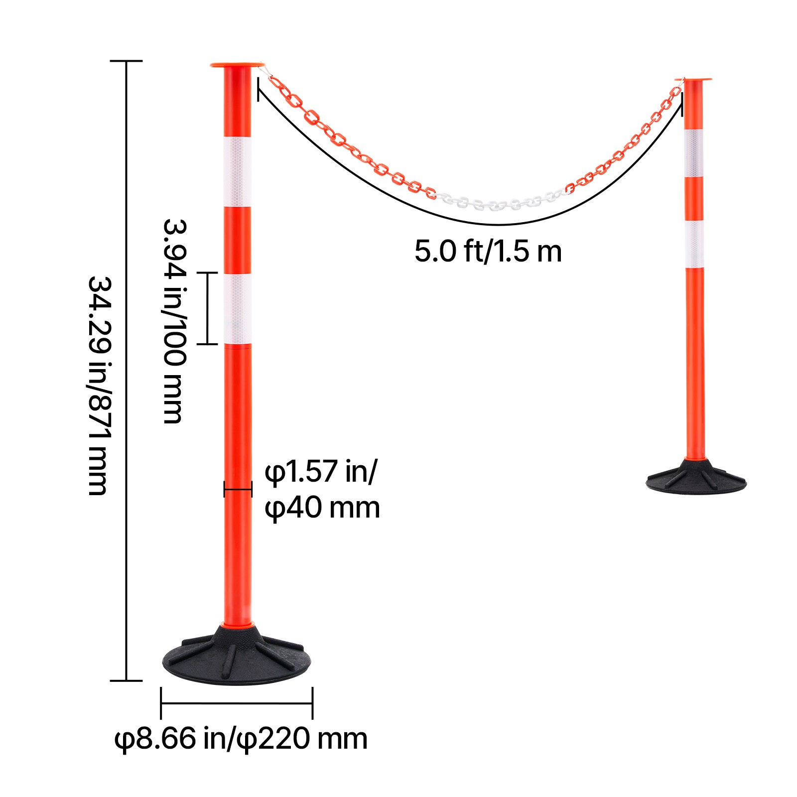 Uimoso 4-Pack Traffic Delineator Posts 34 in Safety Cones Weighted Base & Chains