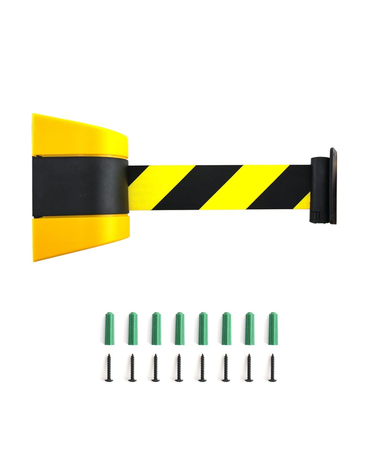 Wall Mount Retractable Belt Barrier 16ft ABS Case Black/Yellow Safety Indoor Use