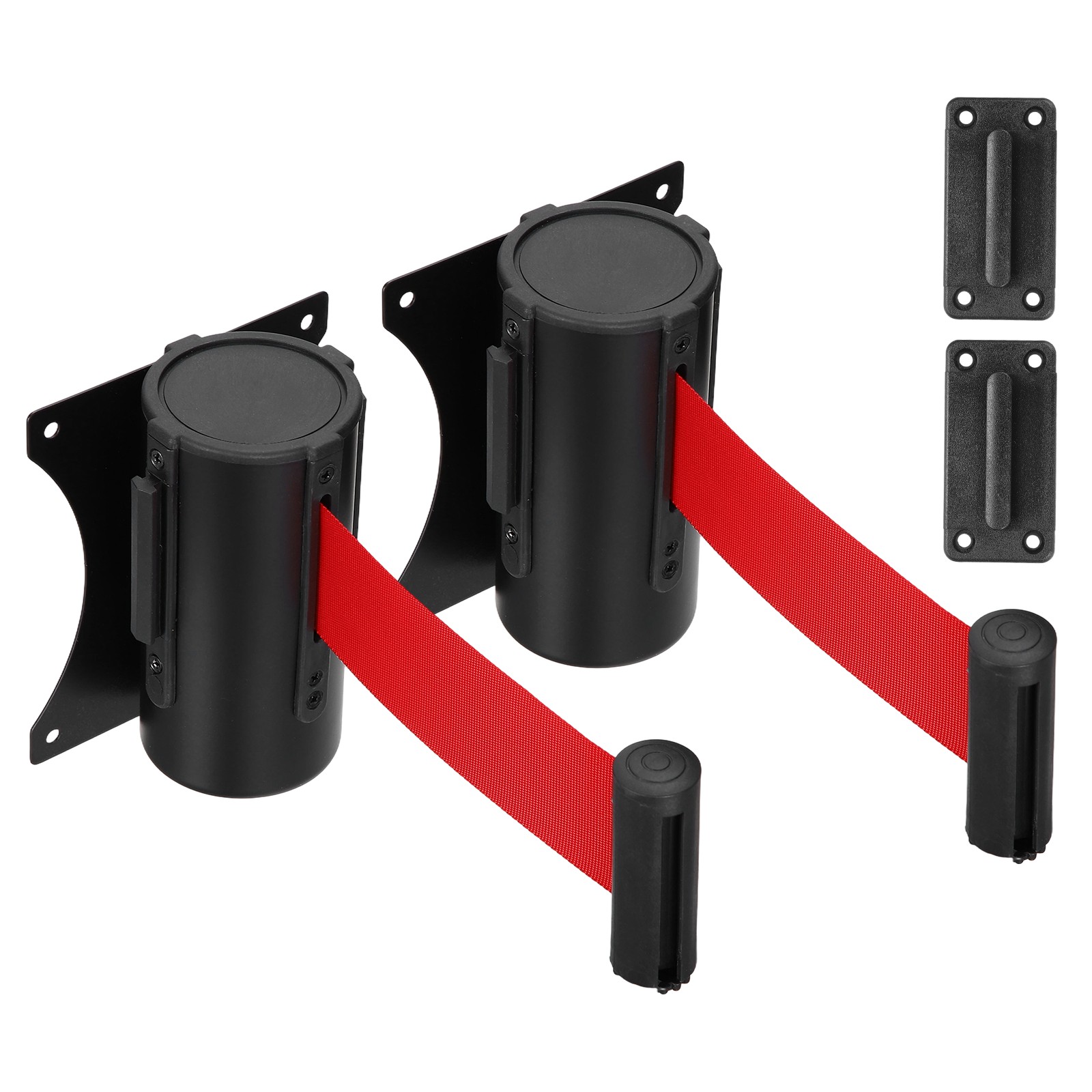 Fixed Wall Mount Retractable Belt Barriers (10 Feet, Red) (2 Pcs)