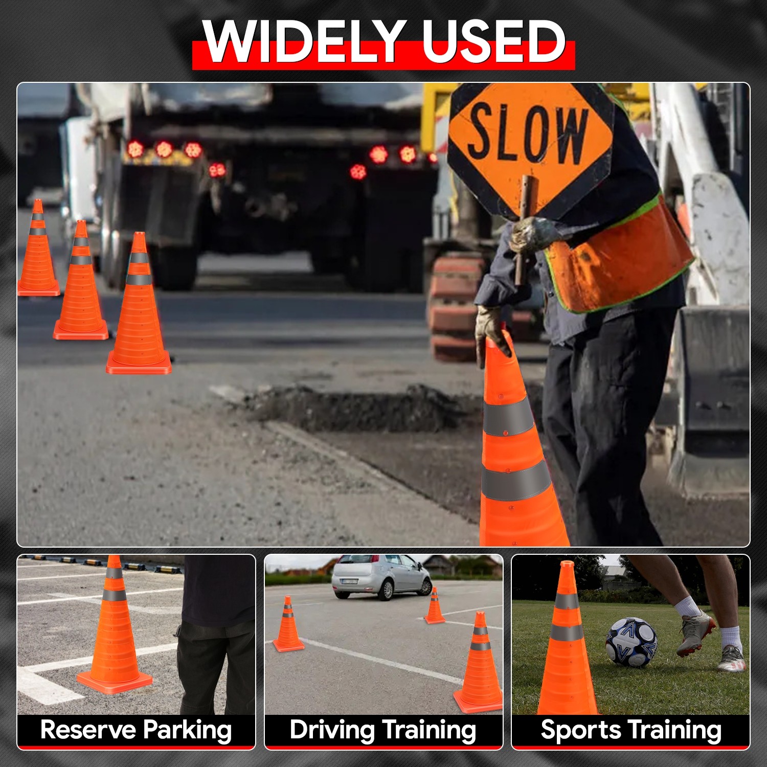 2Pcs 28″ Foldable Collapsible Traffic Safety Orange Cones with Heavy-Duty Base