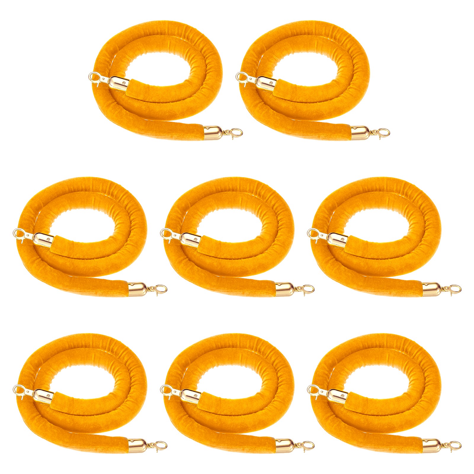 8 Pack Yellow Velvet Stanchion Rope, 5 Ft Ropes Barrier Rope with Gold Hooks