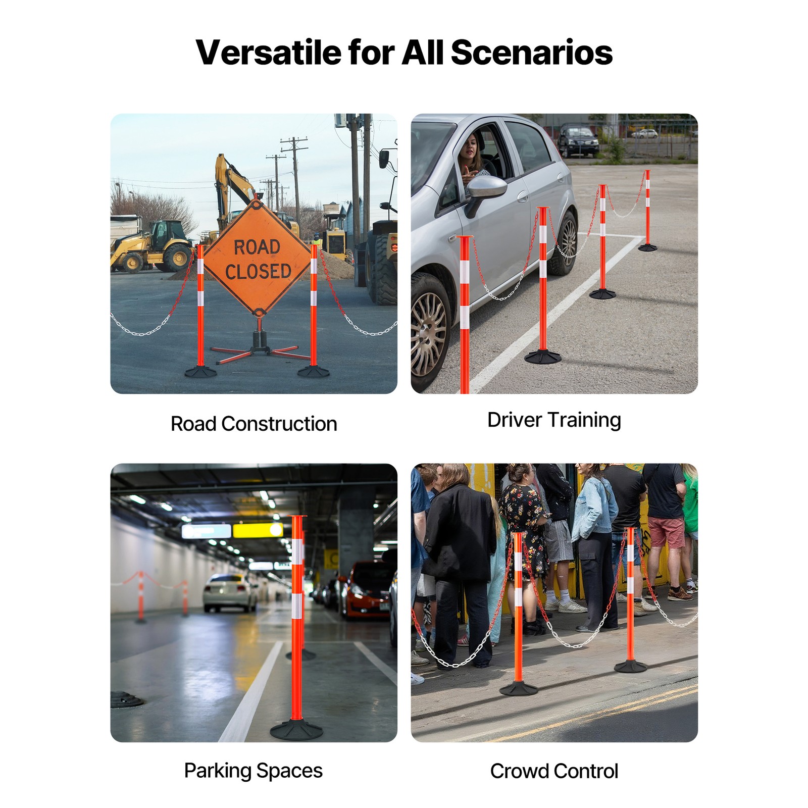 Uimoso 4-Pack Traffic Delineator Posts 34 in Safety Cones Weighted Base & Chains