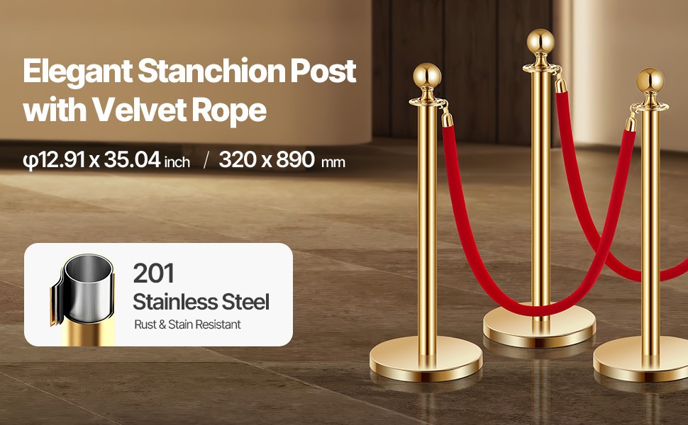Stanchions 4/6/8Pcs Stainless Steel Post with Fillable Base Velvet Ropes & Posts