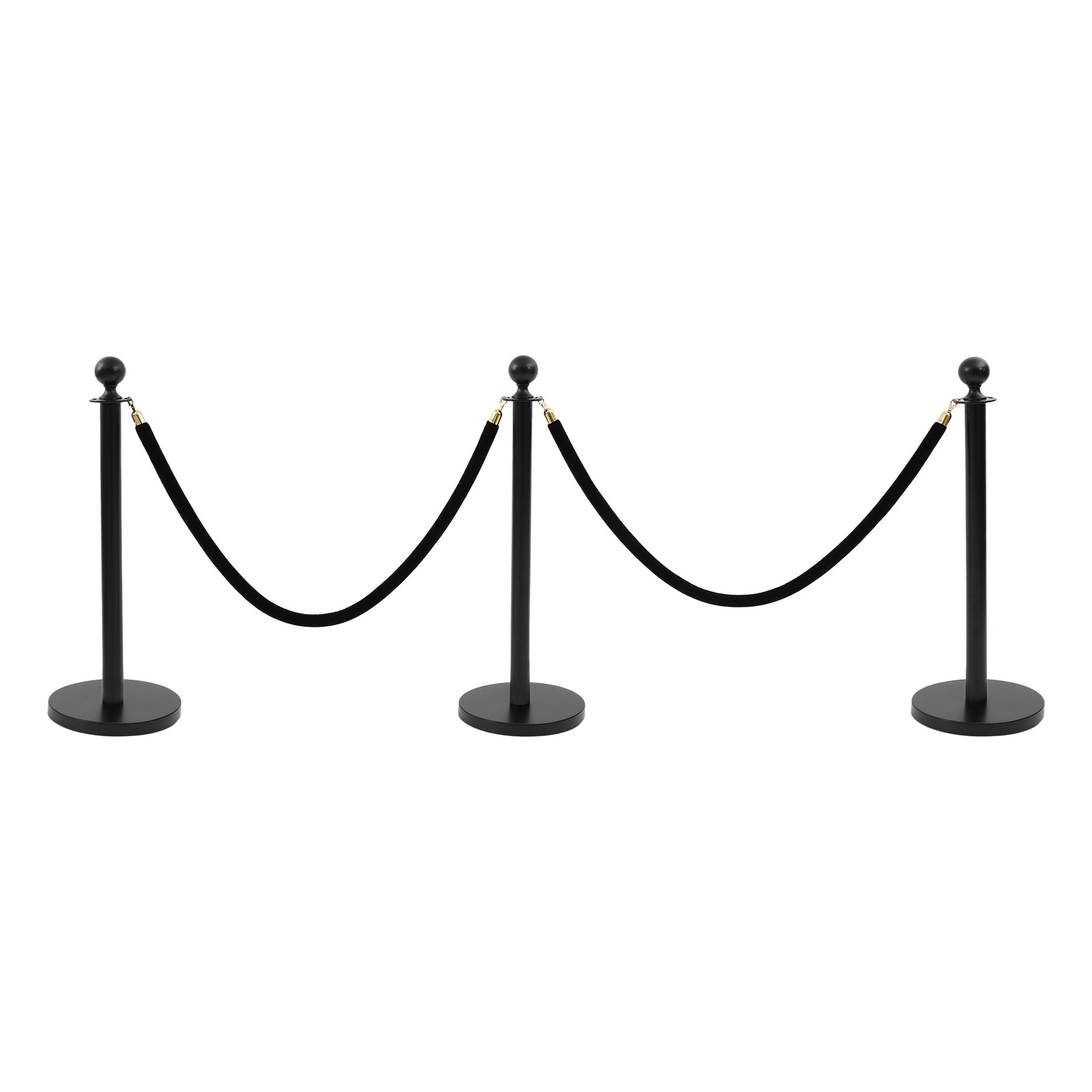 6-Piece Black Stanchion Set 95cm Posts With 4×1.5m Velvet Ropes 201 Stainless