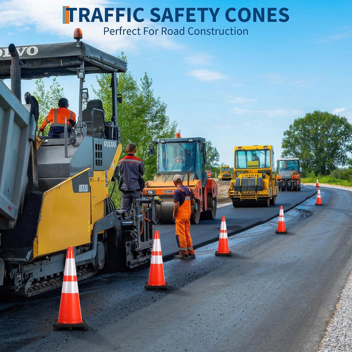 8 Pack 28in Traffic Cones with Reflective Collars & Weighted Base Heavy Duty PVC