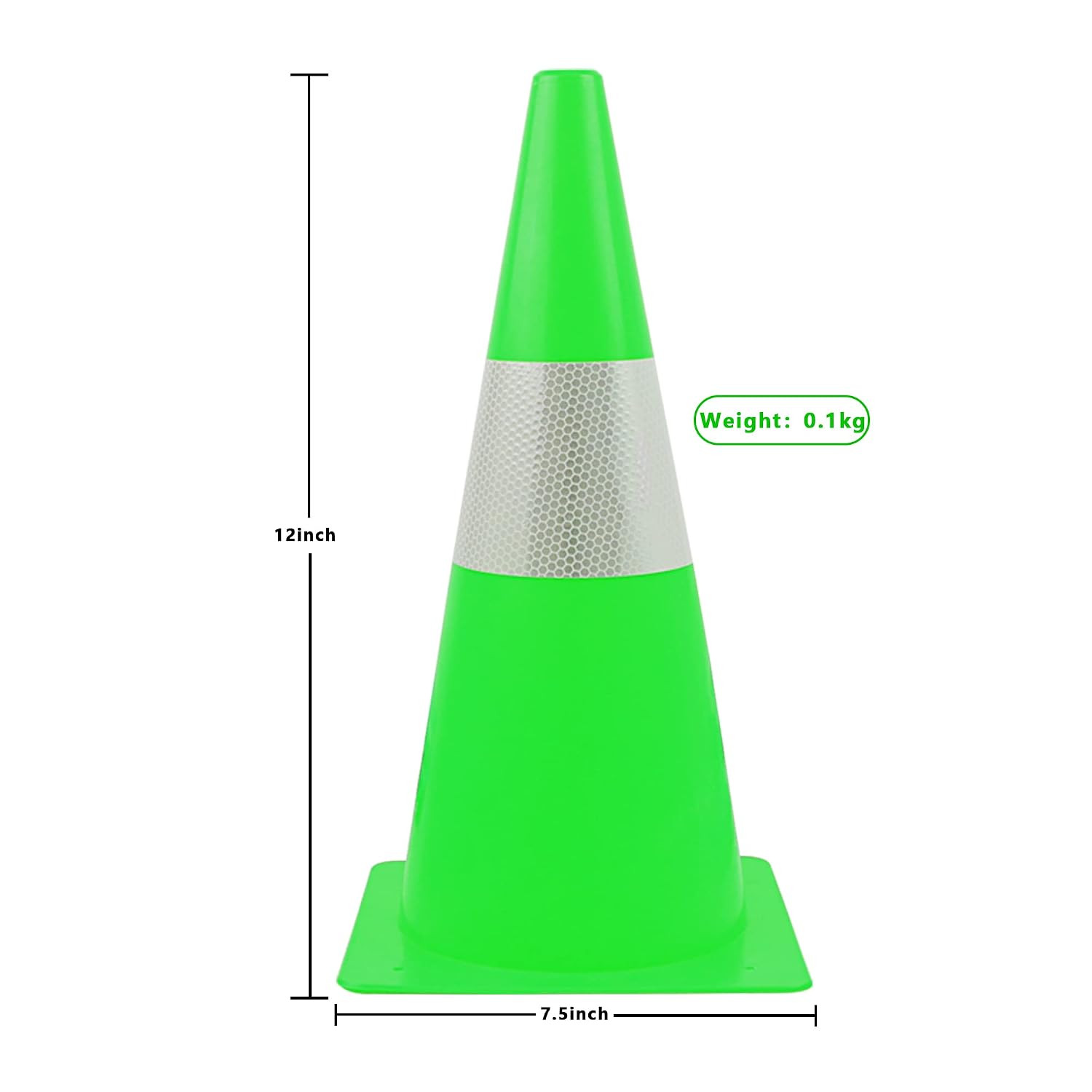 12 Inch Traffic Safety Cones with Reflective Collars,[4 Pack]Green Construction
