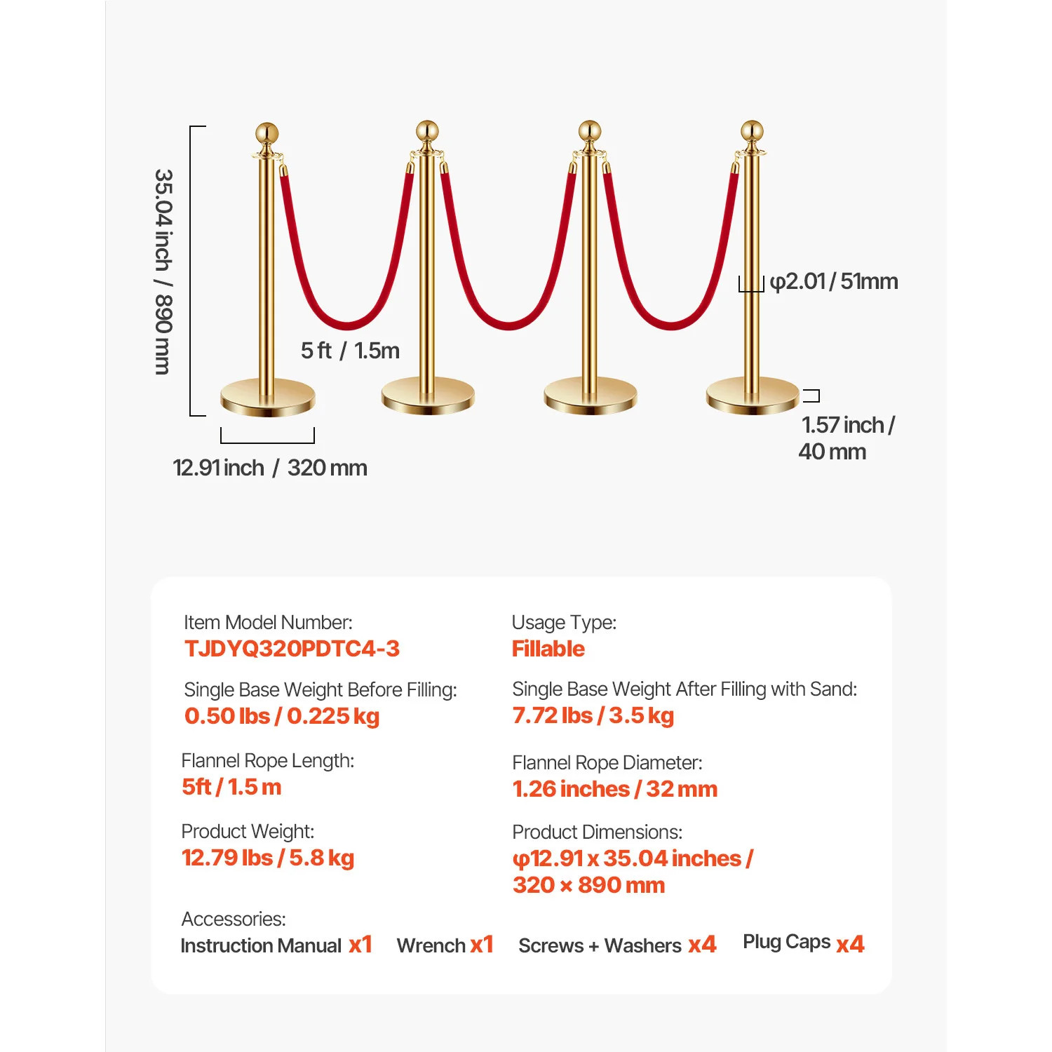 Stanchions 4/6/8Pcs Stainless Steel Post with Fillable Base Velvet Ropes & Posts