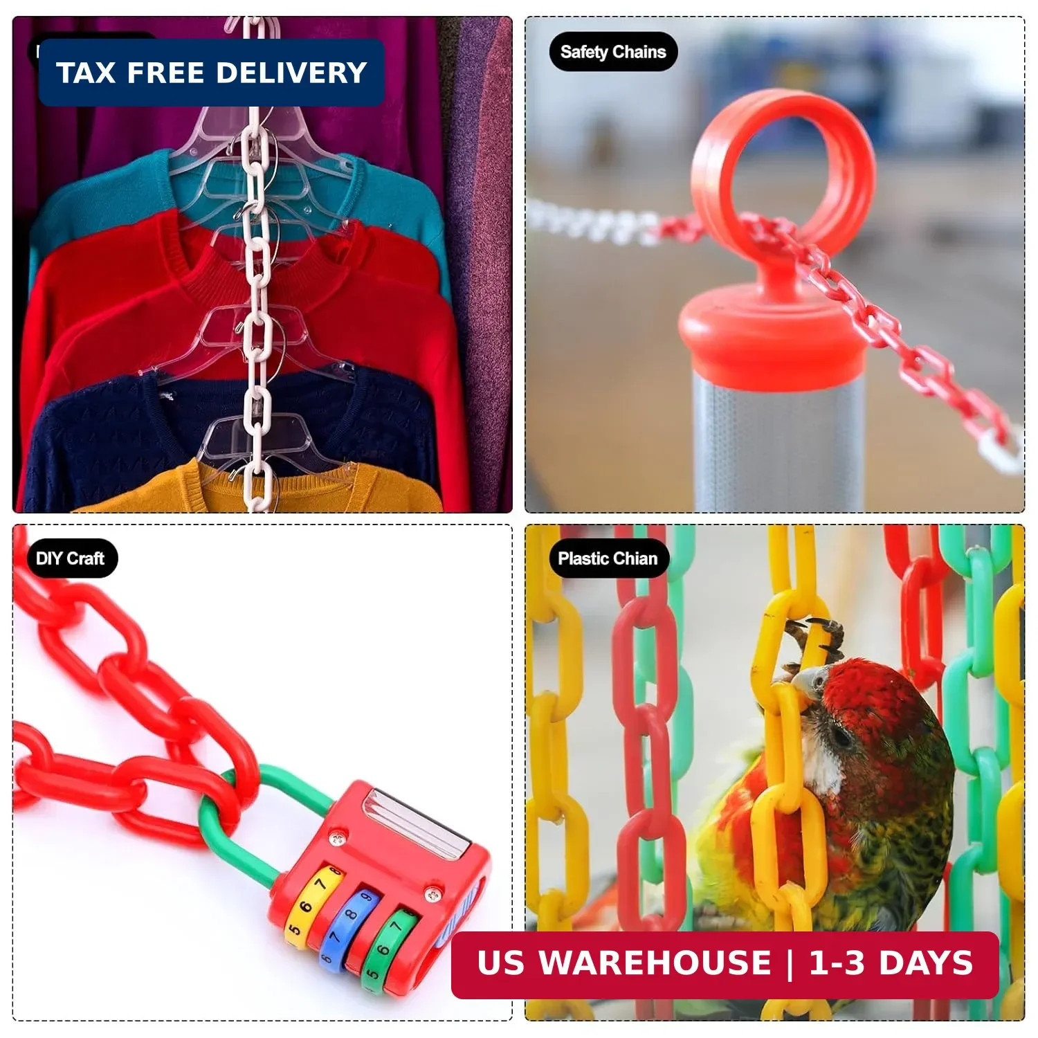 PATIKIL Plastic Chain Links, 10 Feet Safety Chains, Green Plastic Chains for Bar