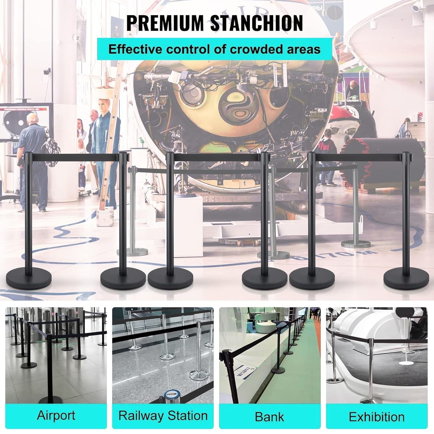 2/4/6-Pack Durable Steel Stanchions for Indoor/Outdoor Crowd Management & Events