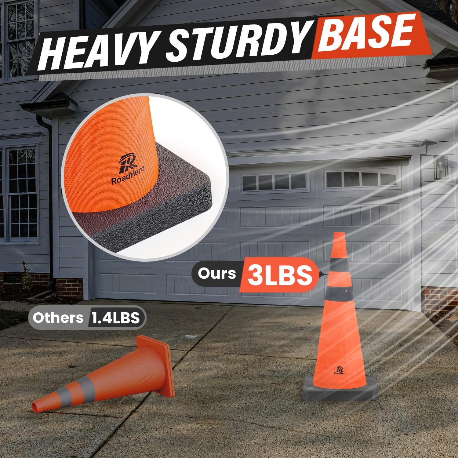 28 Inch Collapsible Traffic Safety Cones with Black Weighted Base, Constructi…
