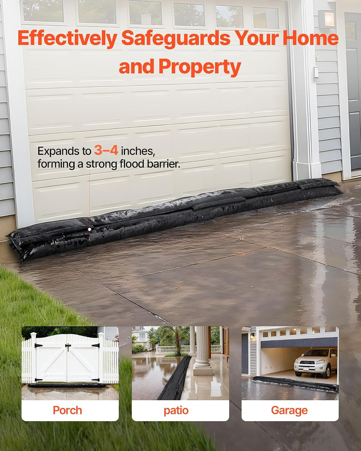 Flood Barrier, 8 Pack, 10 X 0.7 Ft Flood Bags Activated by Water, Water Absorben