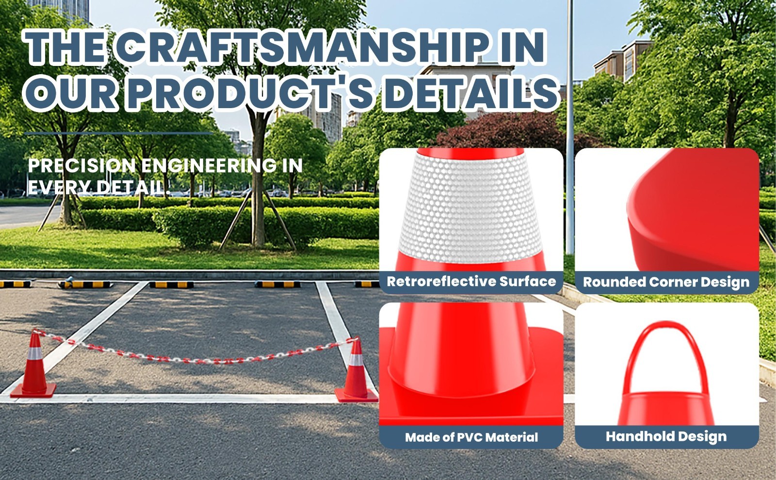 18in 12Pcs Traffic Cone Plastic PVC Road Cones w/Reflective Collar and Handle