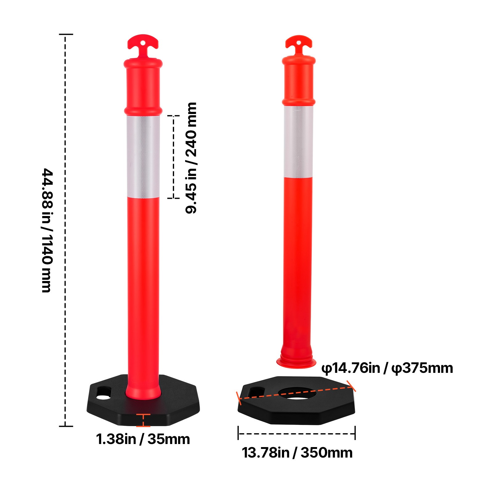 Uimoso Set of 6 Traffic Delineator Posts 48-inch Safety Cones with Weighted Base