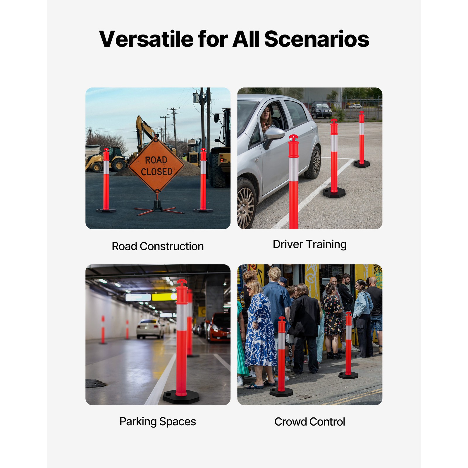 Uimoso Set of 6 Traffic Delineator Posts 48-inch Safety Cones with Weighted Base