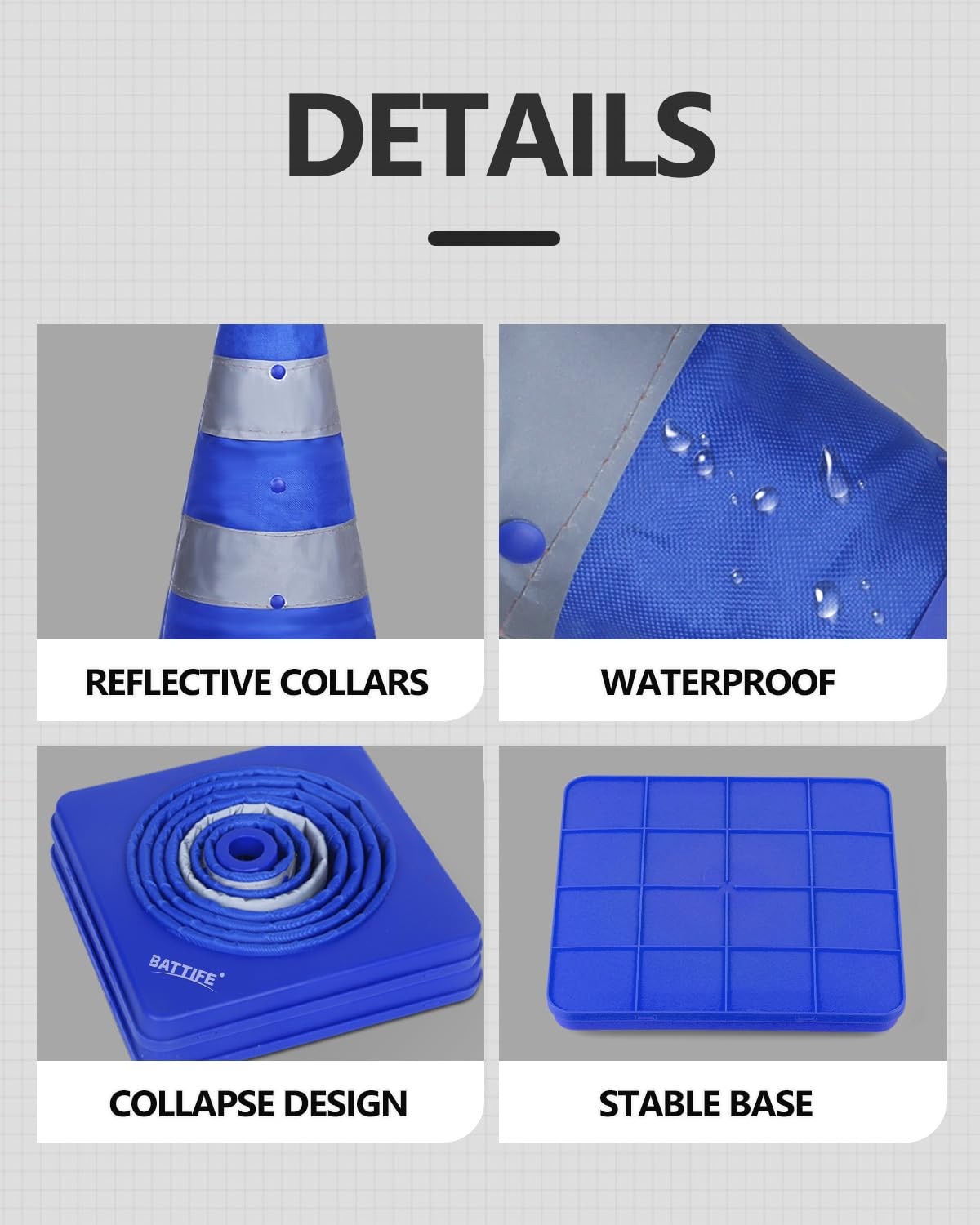 [4 Pack] 18 Inch Collapsible Traffic Cones, Safety Cones, Pop-up Cones with R…
