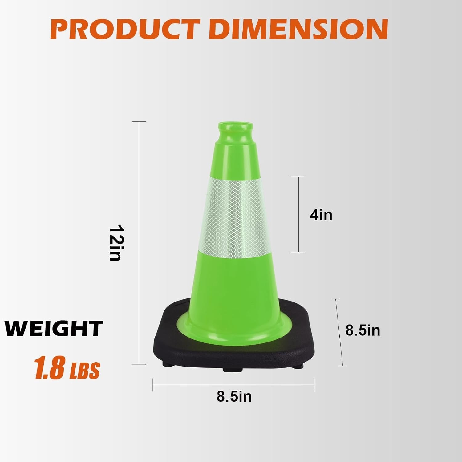8Pack 12inch PVC Green Traffic Safety Cones with Reflective Collars for Parking